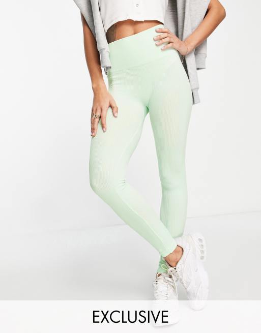 Stradivarius – Miętowe prążkowane legginsy bezszwowe – Część zestawu