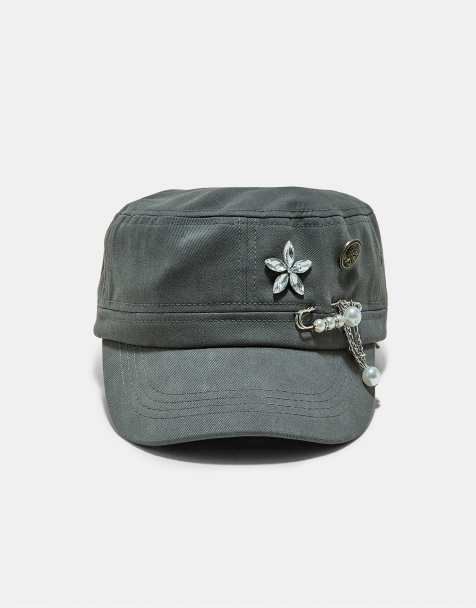 Stradivarius Military cap with beads in grey - view 1