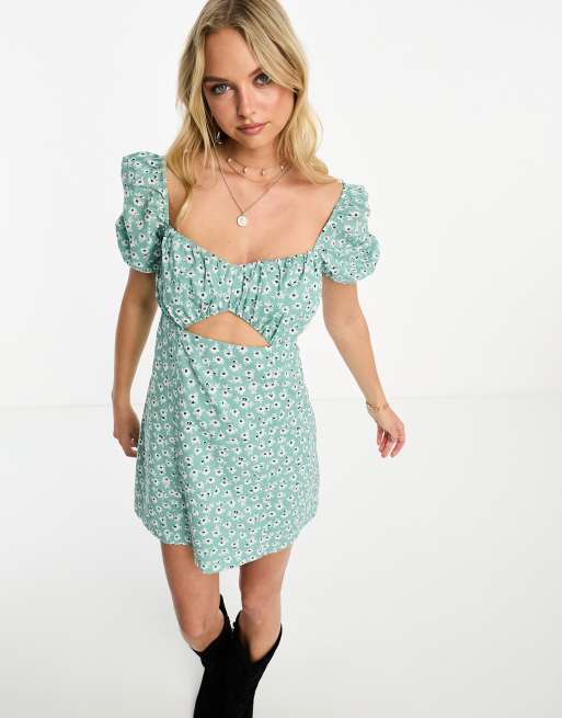 Stradivarius milkmaid mini dress in floral print | ASOS