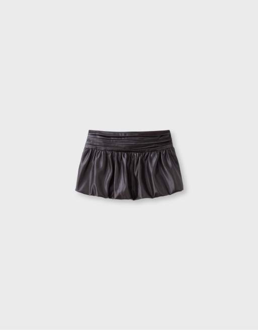Stradivarius mini-balloonrok met leerlook in bruin, 7 van 7