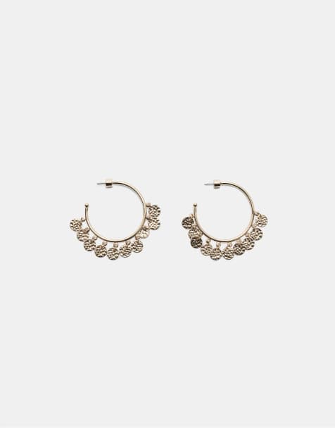 Stradivarius Mini beaded hoop earrings in gold - view 1