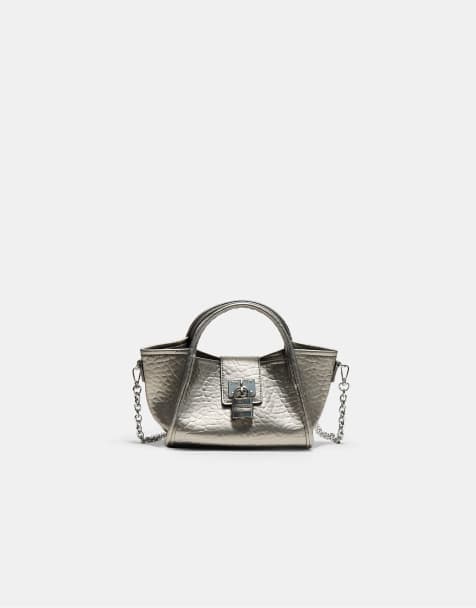 Stradivarius mini borsa a tracolla con lucchetto grigia - view 1