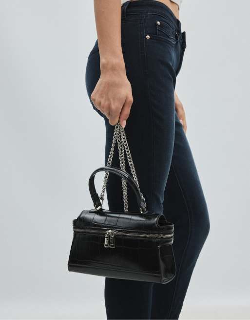 Stradivarius mini borsa a tracolla effetto cocco nera, 3 di 4