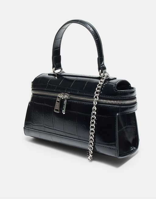 Stradivarius mini borsa a tracolla effetto cocco nera, 4 di 4