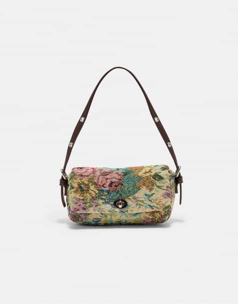 Stradivarius mini borsa con stampa floreale color ecru - view 1