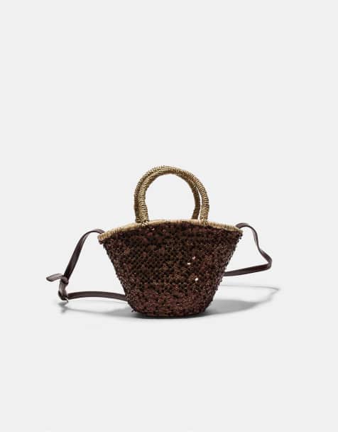 Stradivarius - Mini borsa da basket marrone con paillettes - view 1