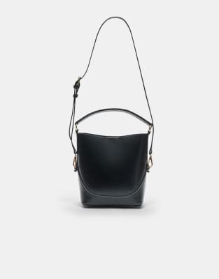Stradivarius mini bucket bag with strap in black | ASOS