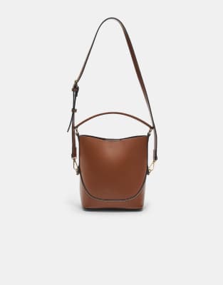 Stradivarius - Mini bucket tas met riem in licht camel - view 1