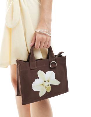 Stradivarius Mini Canvas Bag With Flower Detail