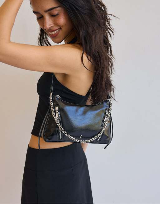 Stradivarius Mini chain shoulder bag in black, 2 of 4