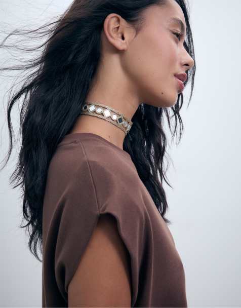 Stradivarius - Mini-collier ras de cou à détails miroir - Doré - view 1