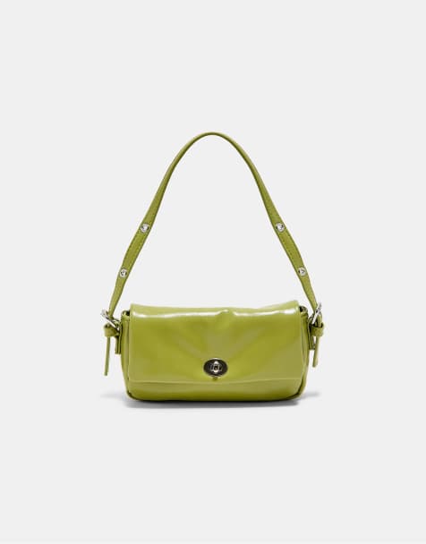 Stradivarius Mini crinkled effect shoulder bag in pistachio green - view 1