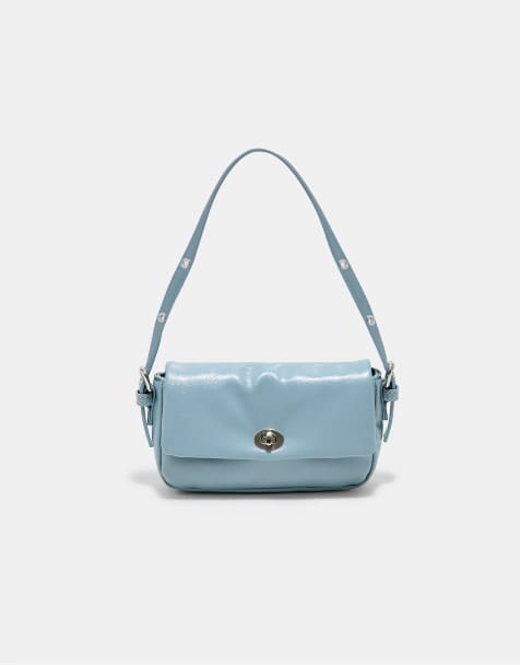 Stradivarius Mini crinkled effect shoulder bag in sky blue - view 1