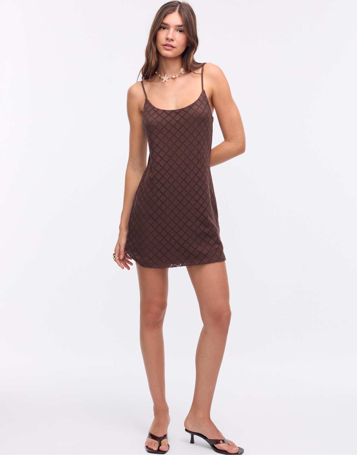 Stradivarius Mini crochet-effect dress in brown