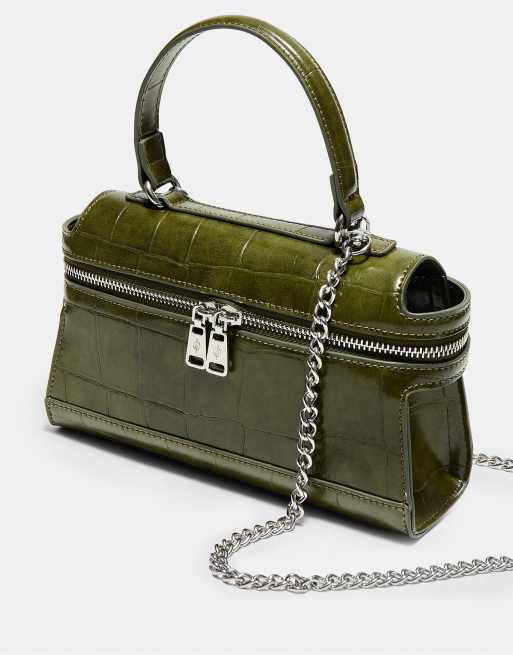 Stradivarius mini crossbodytas met kokosnooteffect in kaki, 4 van 4