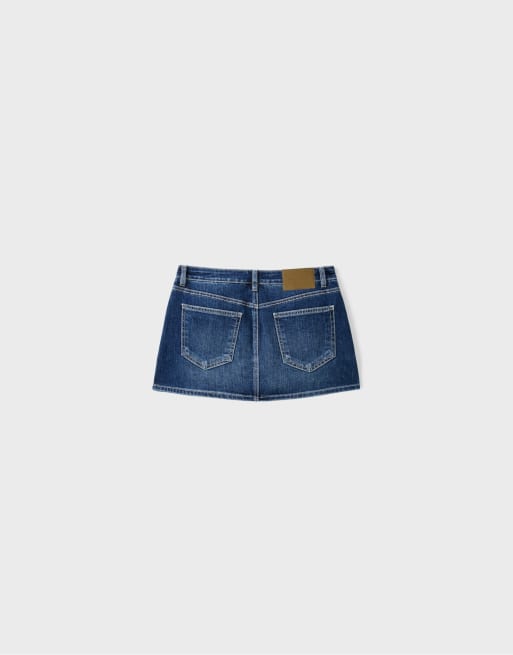 Stradivarius mini crossover skort i mellemblå denimvask, 7 af 7