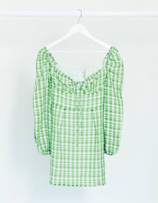 Stradivarius mini dress in green check