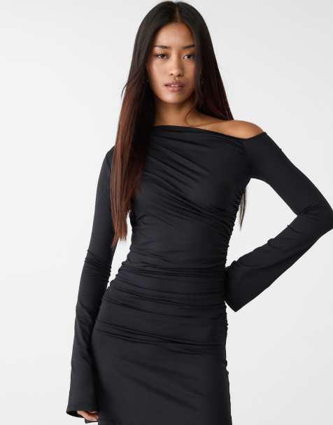 Stradivarius mini dress with asymmetric hem in black - view 1