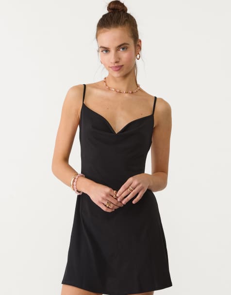 Stradivarius mini dress with neckline in black - view 1