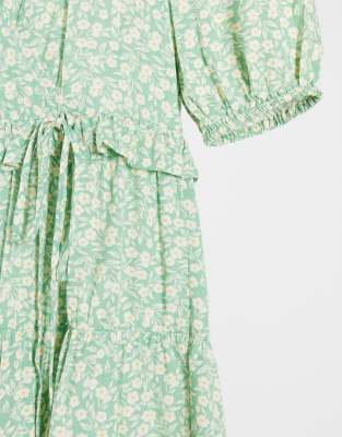 stradivarius green floral dress