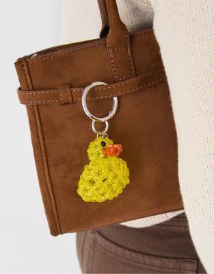 Stradivarius mini duck charm keyring in gold - view 1