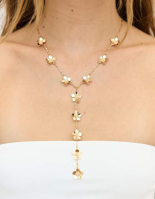 Stradivarius Mini flower lariat necklace in gold, 2 of 2