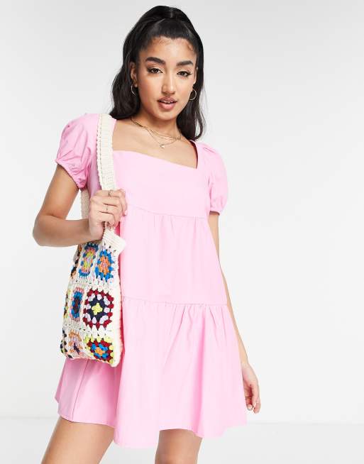 Stradivarius – Mini-Hängerkleid aus Baumwolle in Rosa 