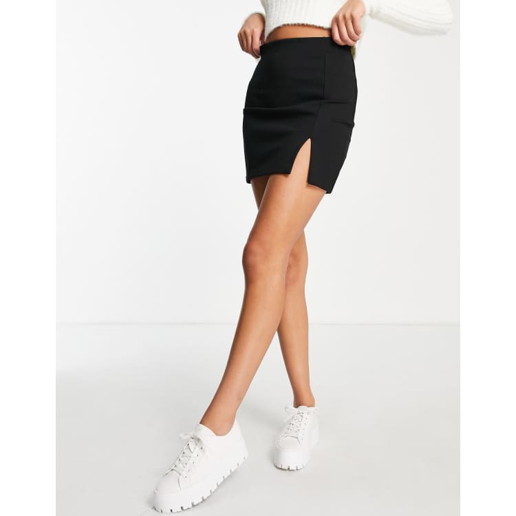 Jupe Crayon Femme Mini - Ourlet Fendu Côté - Taille élastique - En Crêpe Extensible