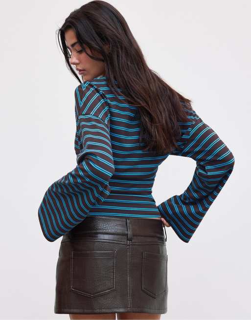 Stradivarius mini-jupe à taille martelée marron, 3 de 7