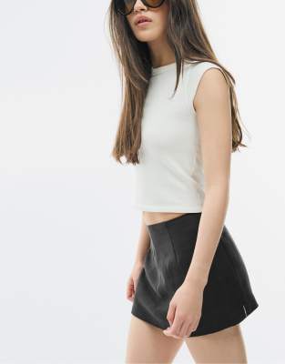 Stradivarius - Mini-jupe culotte à carreaux - Noir