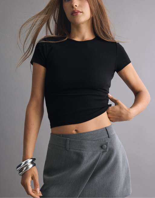Stradivarius mini-jupe-short croisée gris chiné, 2 de 7