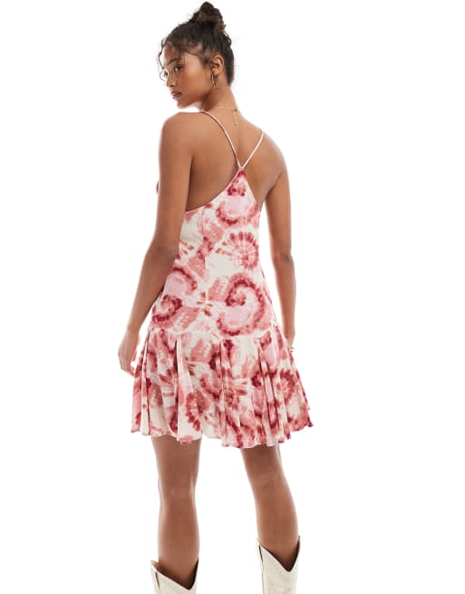 Stradivarius - Mini-jurk met bandjes en kralen in tie-dye print, 3 van 4