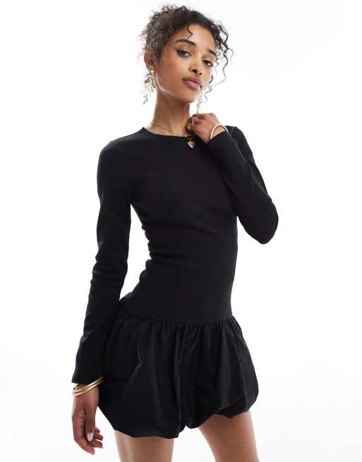 Stradivarius - Mini-jurk met pofzoom en lange mouwen in zwart