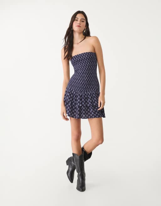 Stradivarius - Mini jurk met rimpeleffect in blauw