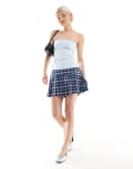[Stradivarius] Stradivarius mini kilt in blue check-Multi XS MULTI
