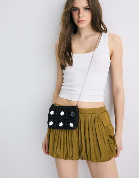 Stradivarius Mini mirror crochet crossbody bag in brown - view 1