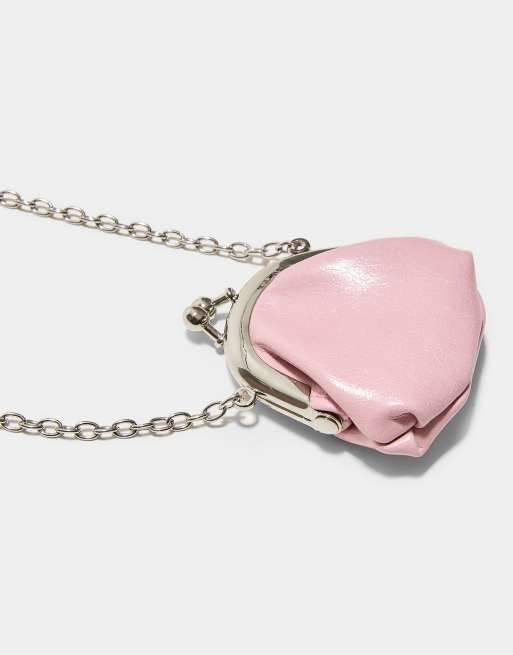 Stradivarius Mini pouch bag necklace in pink, 3 of 4