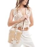 [Stradivarius] Stradivarius mini raffia bucket bag in beige-Neutral No Size BEIGE