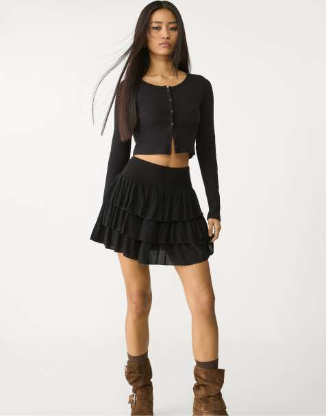 Stradivarius - Mini rok met ruches in zwart - view 1