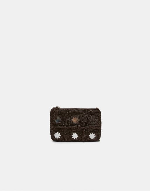 Stradivarius - Mini sac bandoulière en maille crochetée avec détails miroirs - Marron, 2 de 4
