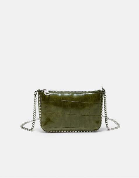 Stradivarius mini sac effet croco à clous kaki - view 1