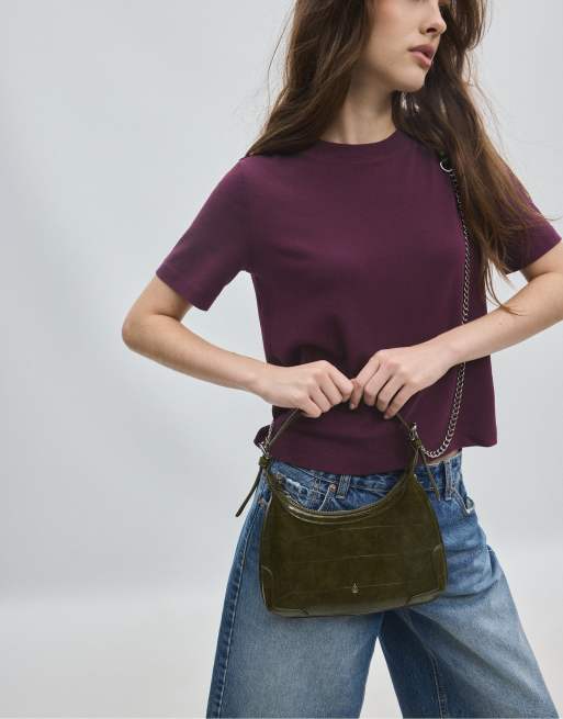Stradivarius mini sac porté épaule à chaîne effet croco kaki, 3 de 4