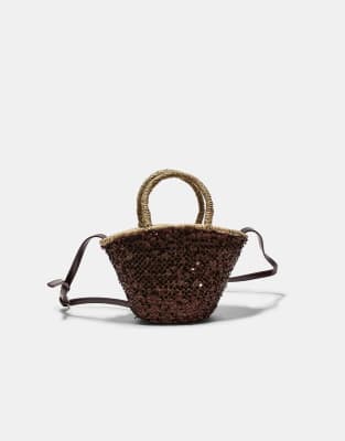 Stradivarius - Mini sac seau à sequins - Marron