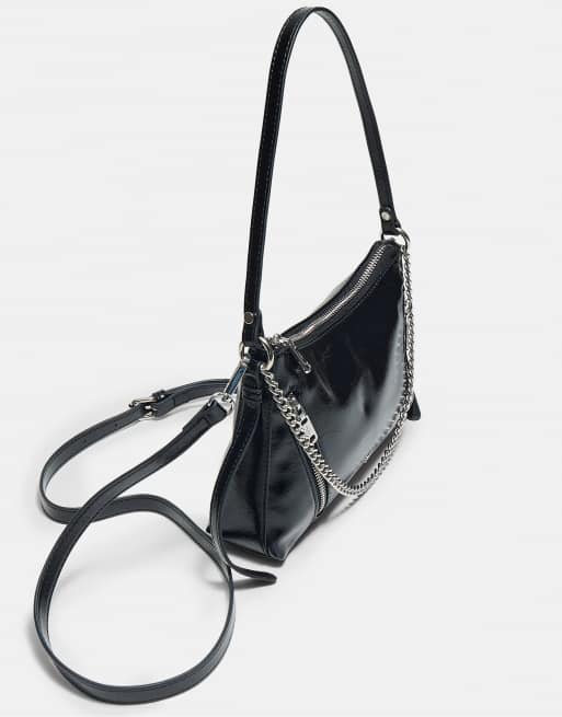 Stradivarius - Mini schoudertas met ketting in zwart, 3 van 4