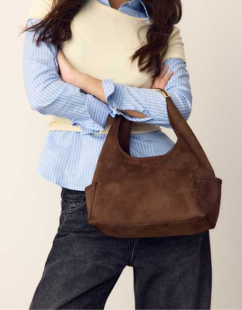 Stradivarius - Mini schoudertas met metallic handvat in bruin - view 1