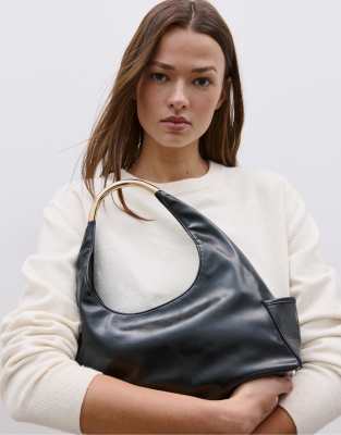 Stradivarius - Mini-Schultertasche in Schwarz mit Metall-Henkel