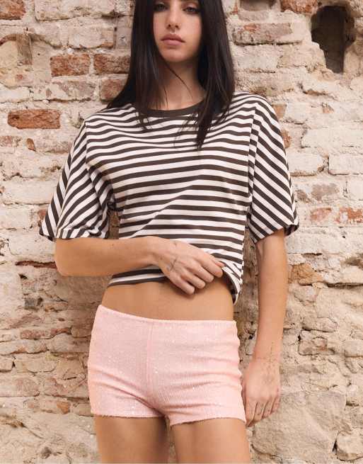 Stradivarius - Mini-short à sequins - Rose pastel, 3 de 4