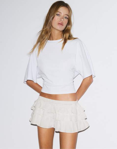 Stradivarius - Mini short à volants - Blanc - view 1