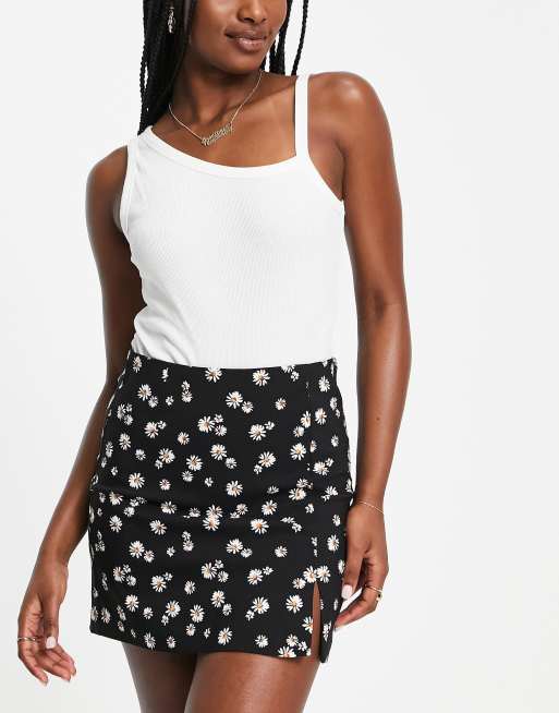 Stradivarius mini skirt with slit hem in floral print 