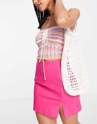 Stradivarius Stradivarius mini skirt with split hem in pink